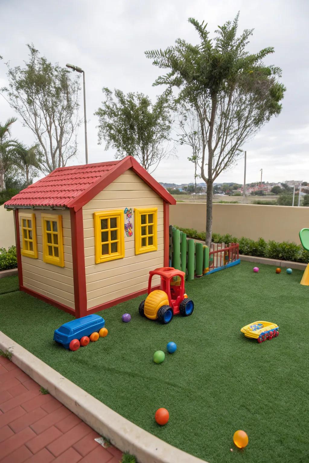 A fun and secure play space on <strong>faux grass</strong> for kids.” loading=”lazy” class=”pimg”>
	</picture><figcaption>A fun and secure play space on <strong>faux grass</strong> for kids.</figcaption></figure>
<p>Transform a segment of your patio into a <strong>children’s play space</strong> with <strong>faux grass</strong> for a soft, secure surface. My kids relish having a designated space for their outdoor games.</p>
<h3>These products might be useful:</h3>
<ul class=