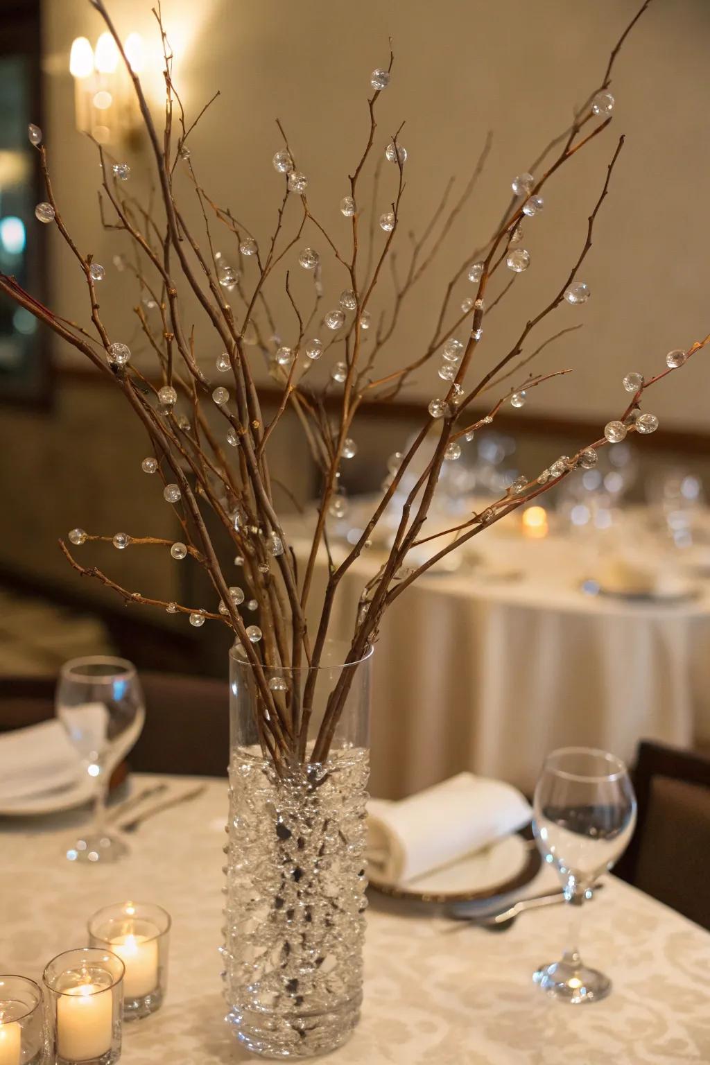 Chic branches showcasing sparkling crystal embellishments.