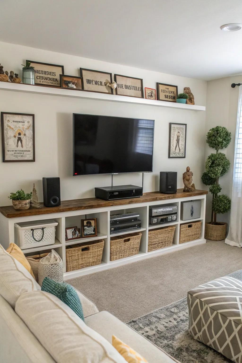 Functional accessories beneath your TV blend style with practicality.