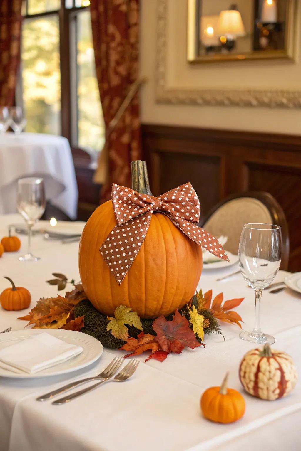 A pumpkin looking debonair with a chic bow tie.