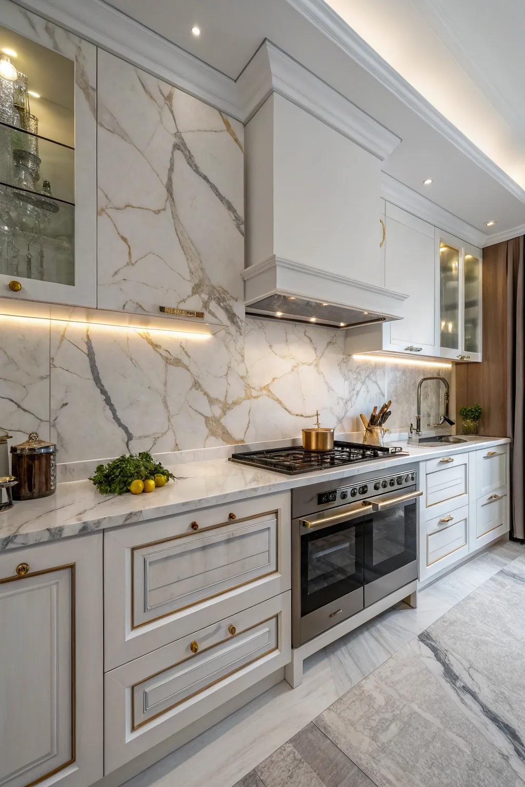 Add luxury and sophistication with marble accents.