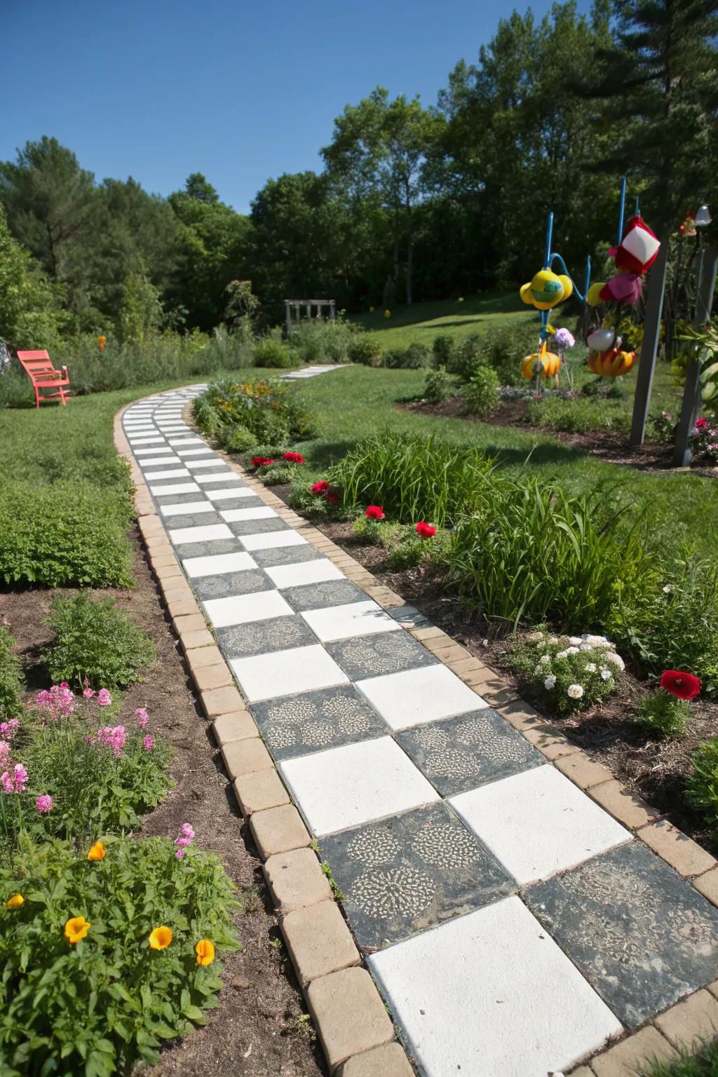 Checkerboard paths offer a spirited and dynamic design to garden layouts.