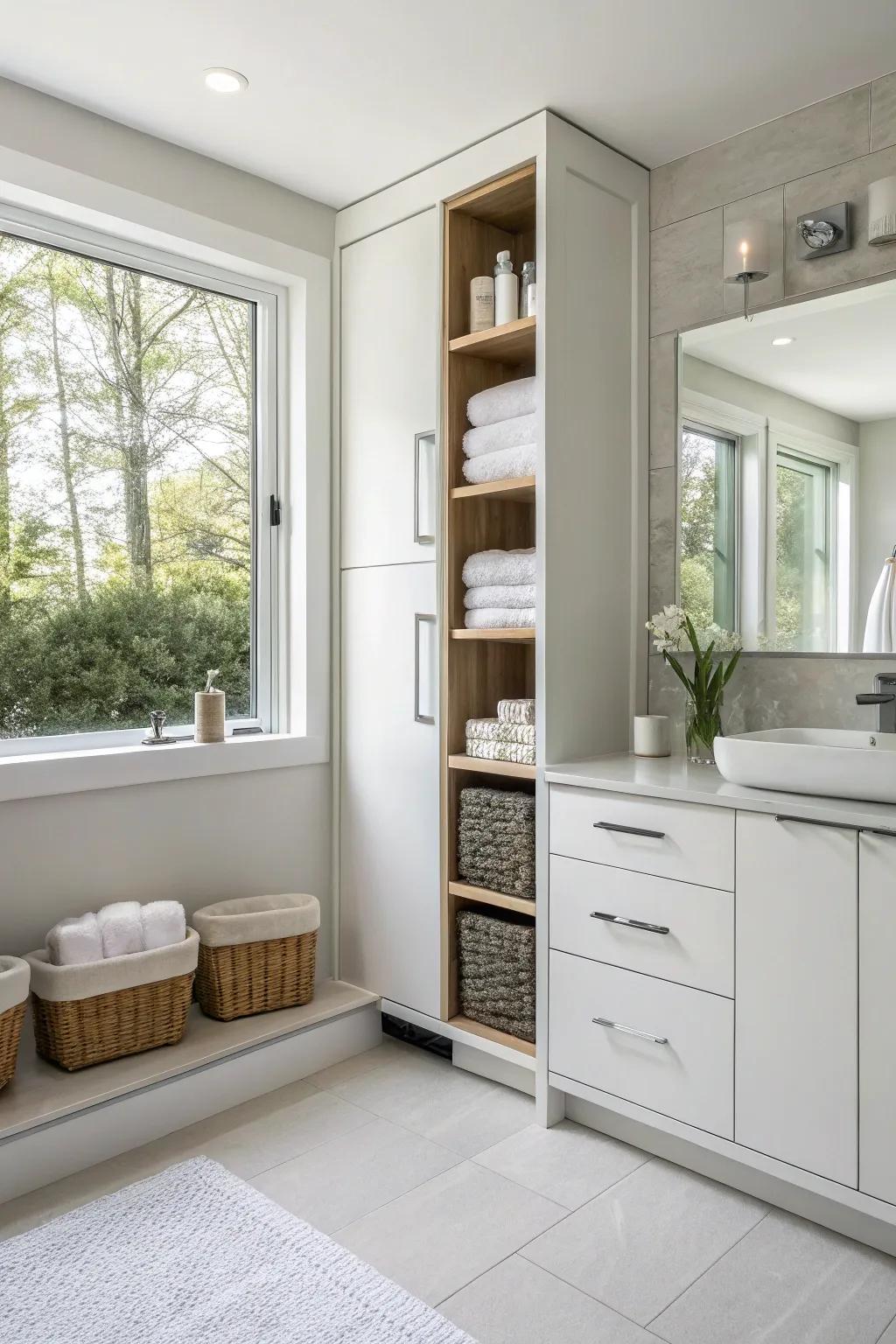 Creative organizers keep the bathroom organized and useful.