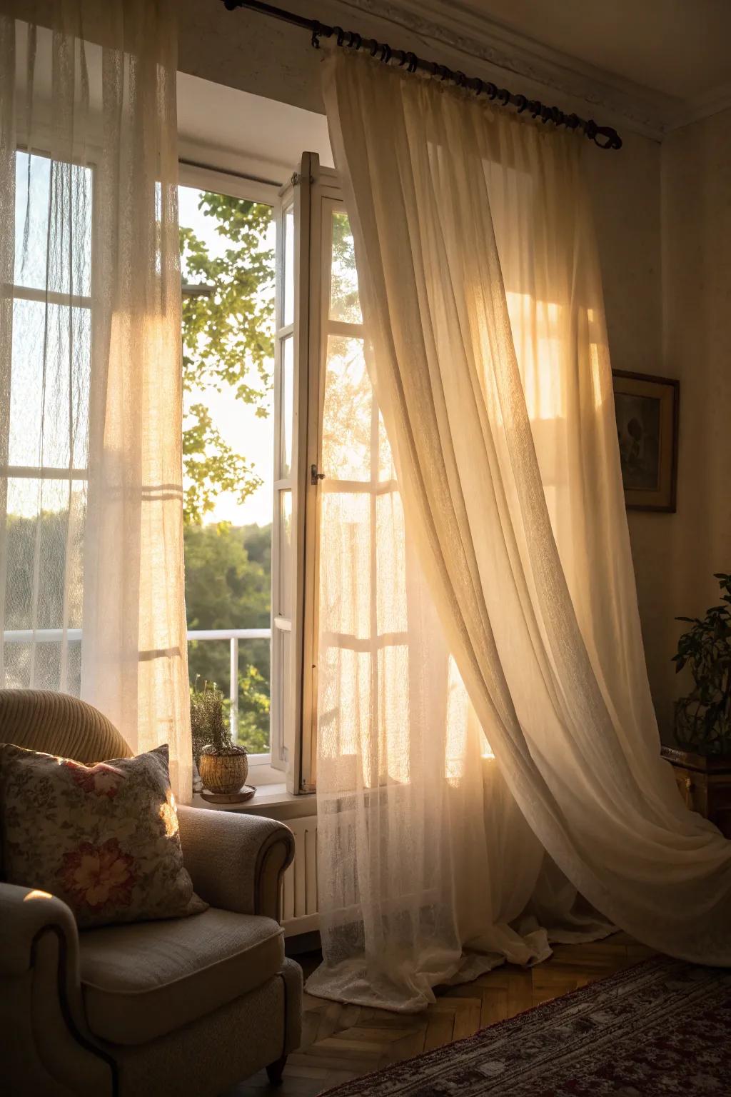 Thin drapes craft a dreamy, romantic ambiance.