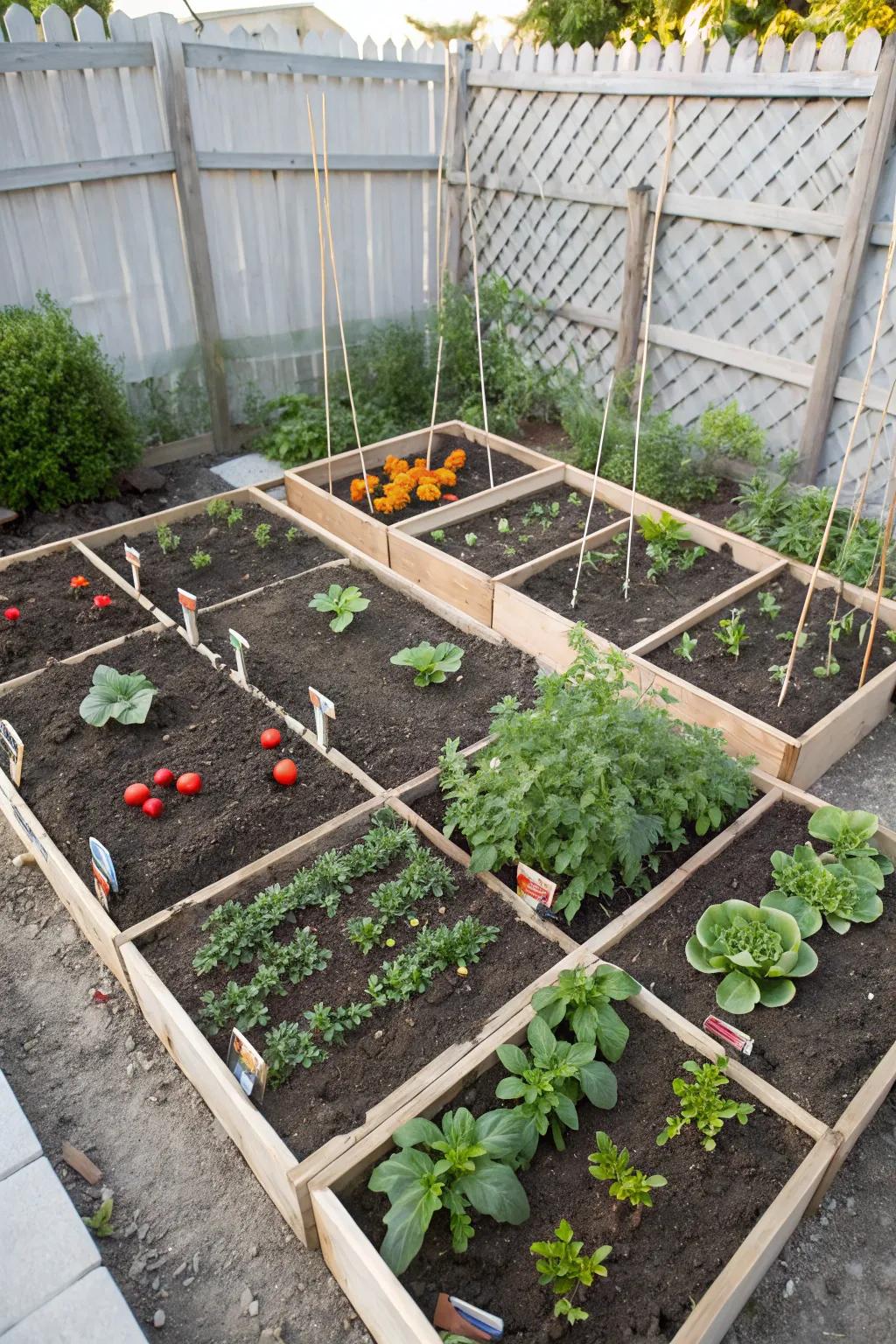 Efficient and organized: a small garden using square foot gardening.