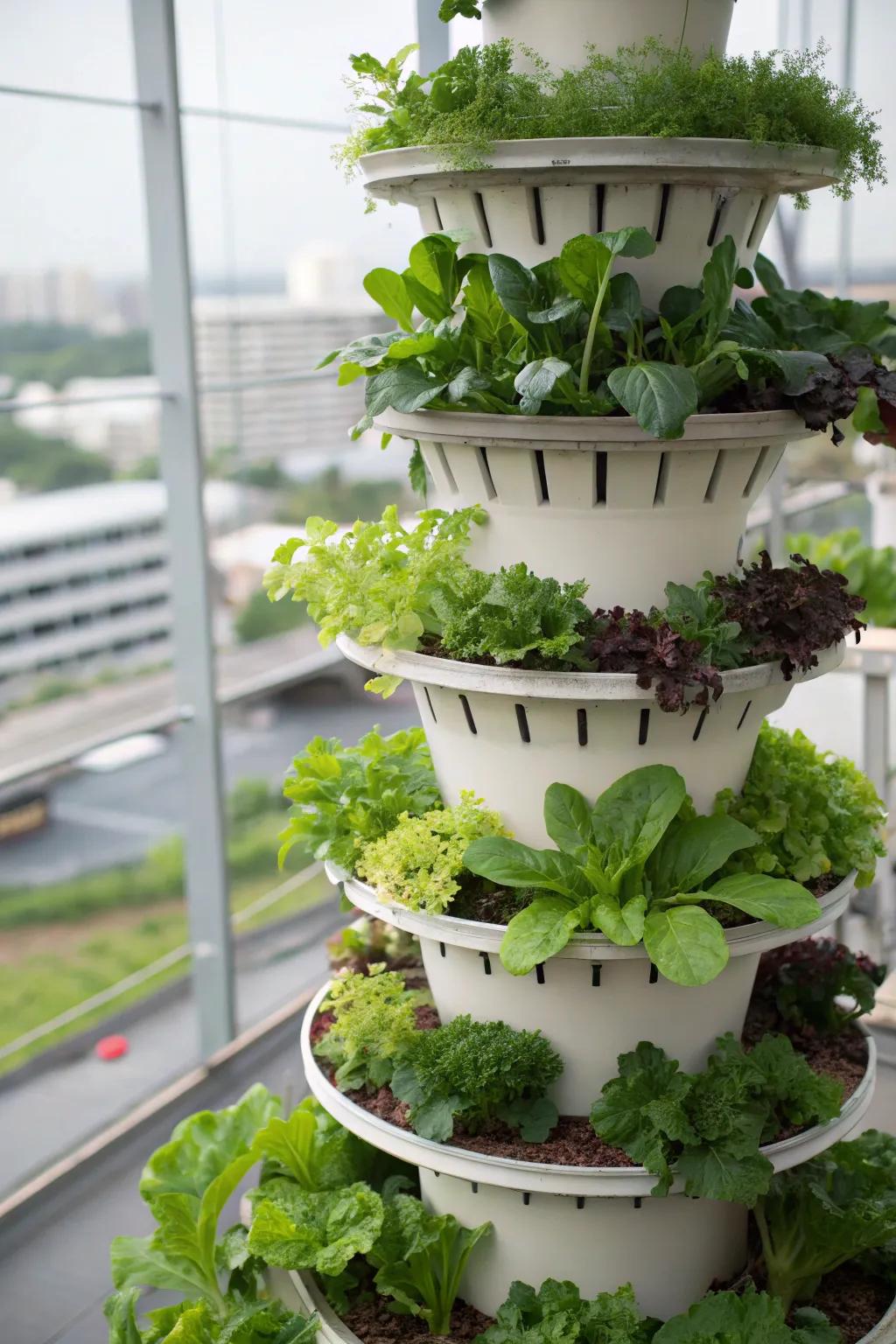 A space-efficient tower garden maximizing plant production.