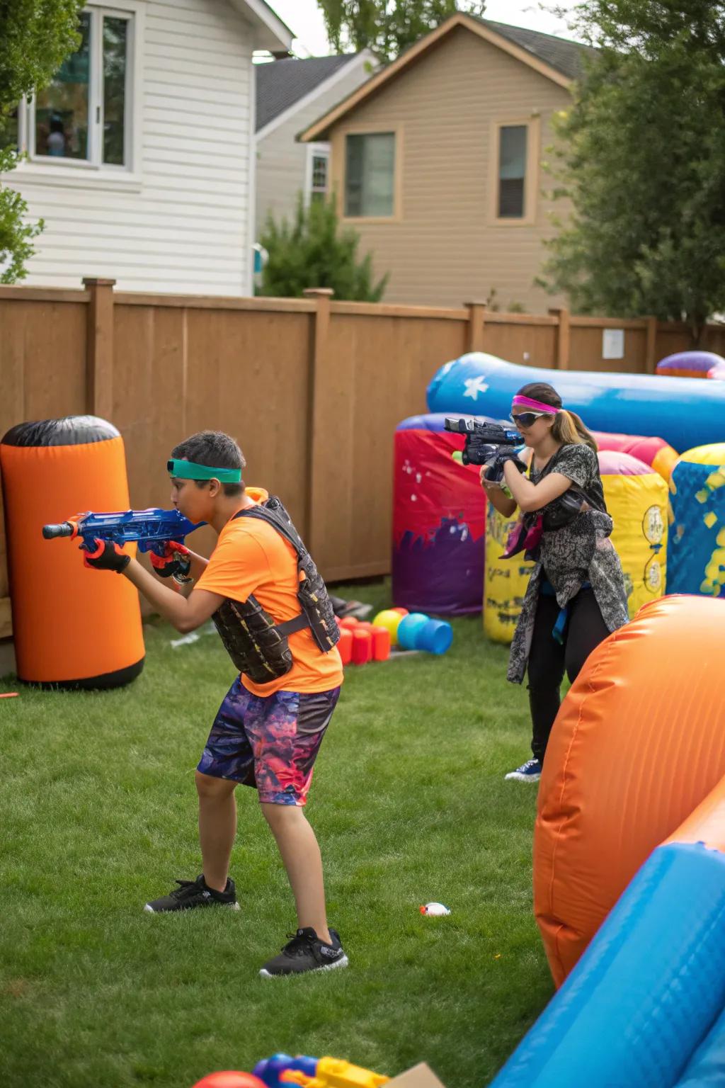 A Nerf clash appends a vibrant component to the celebration.