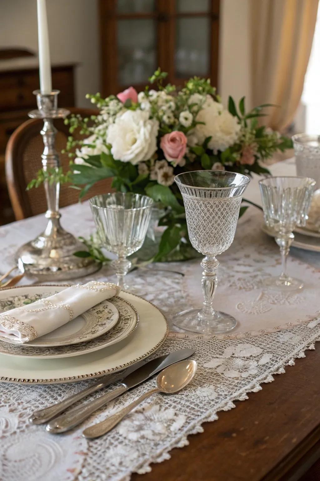 Antique silverware enhances the dining elegance at a vintage party.