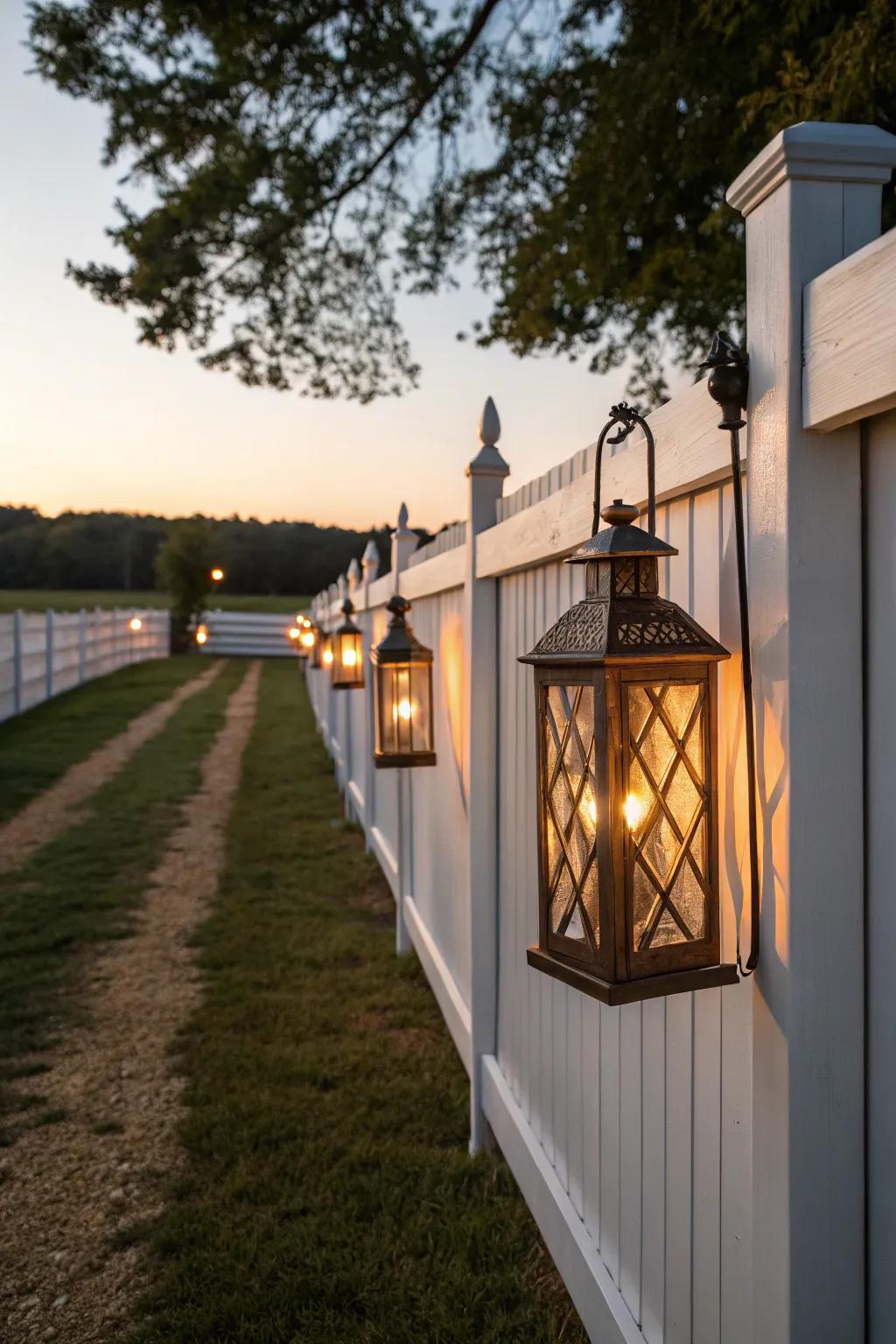 Country-style lanterns introduce a warm, inviting touch to outdoor settings.