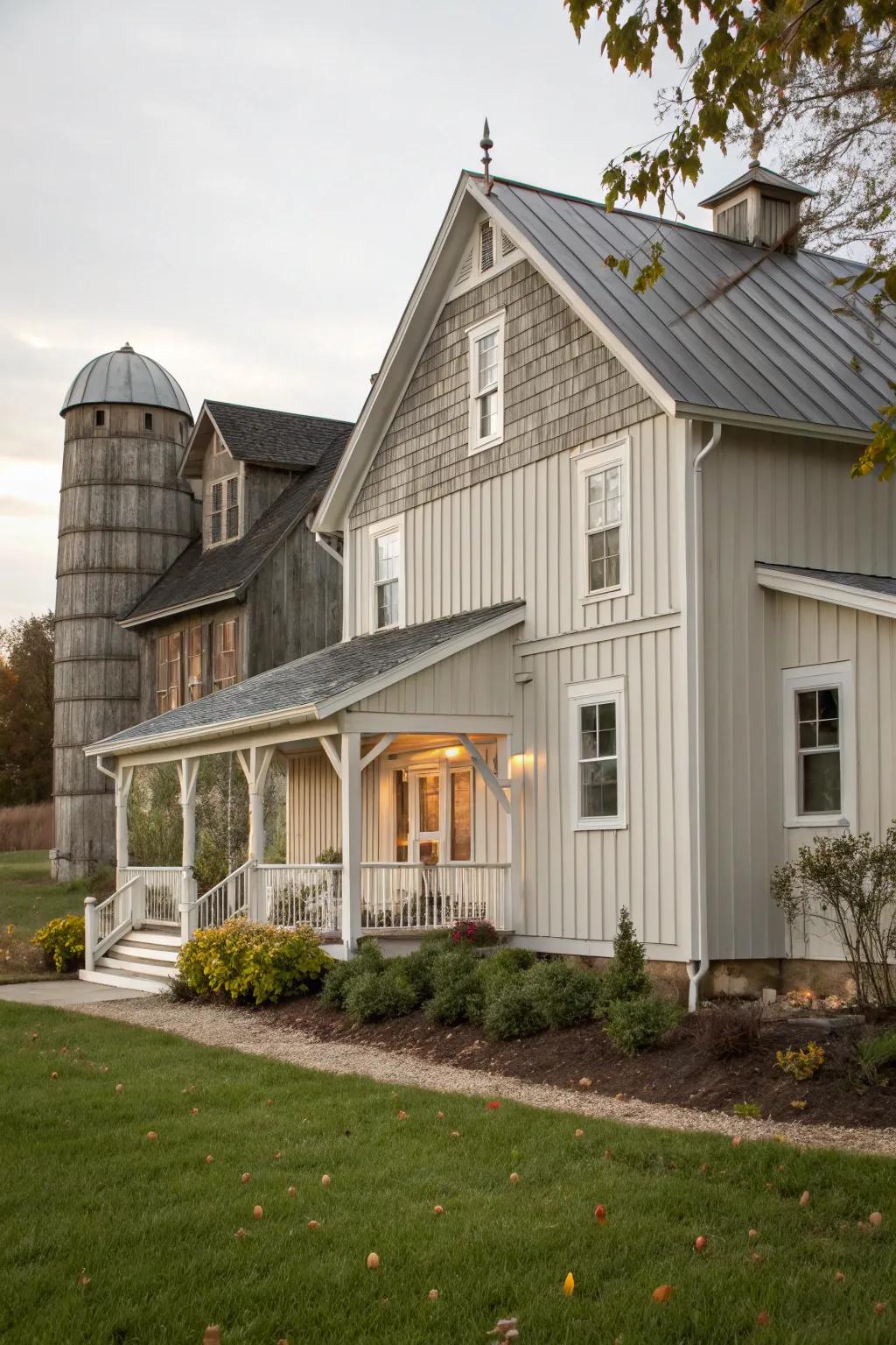 Shiplap-style cladding imparts a cozy, rustic charm to any home's exterior.