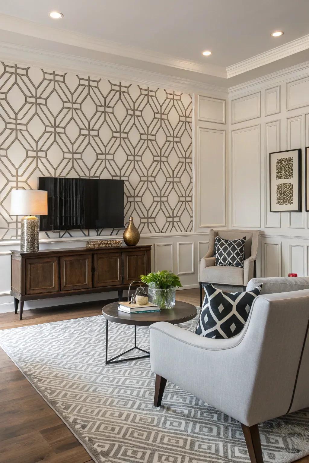 Add a contemporary twist with geometric pattern wainscoting.