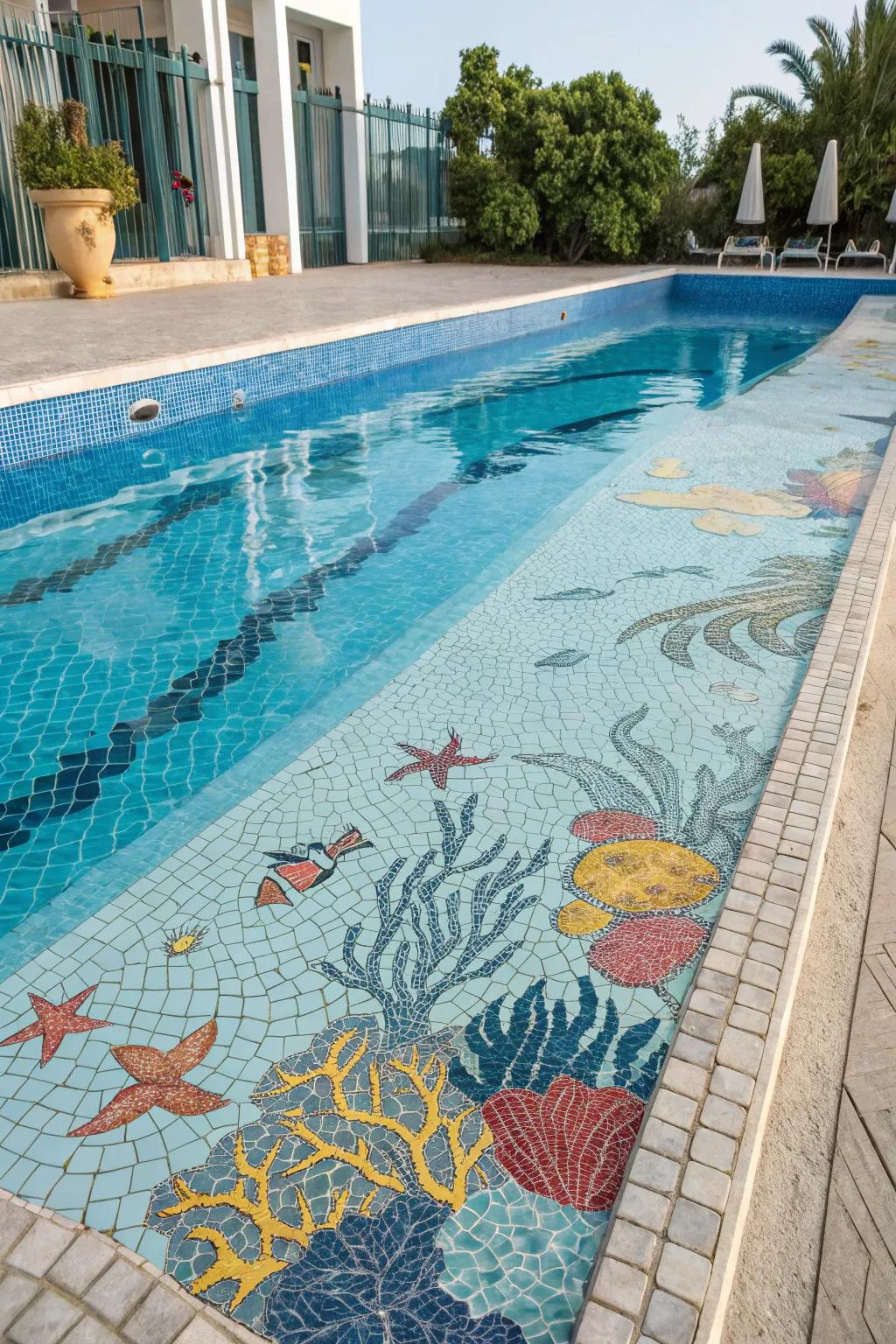 Underwater mosaics add a unique and artistic element to your pool.
