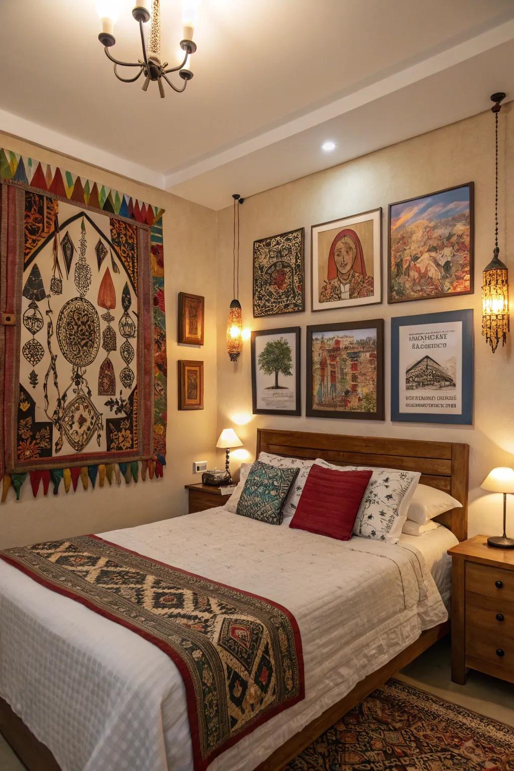 Cultural art pieces bring personal stories into your bedroom.