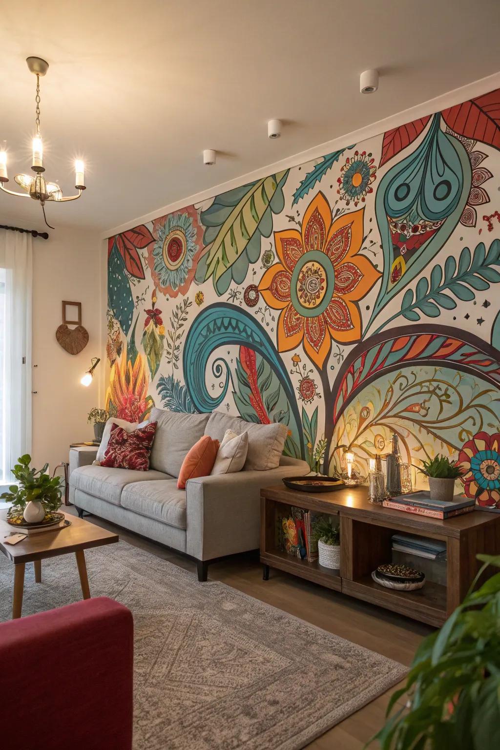 Your living room may become a work of art with a wall painting.