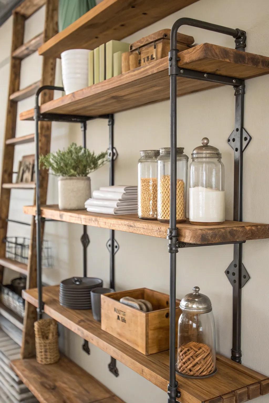 Unite metal and timber for a manufacturing-inspired aura.