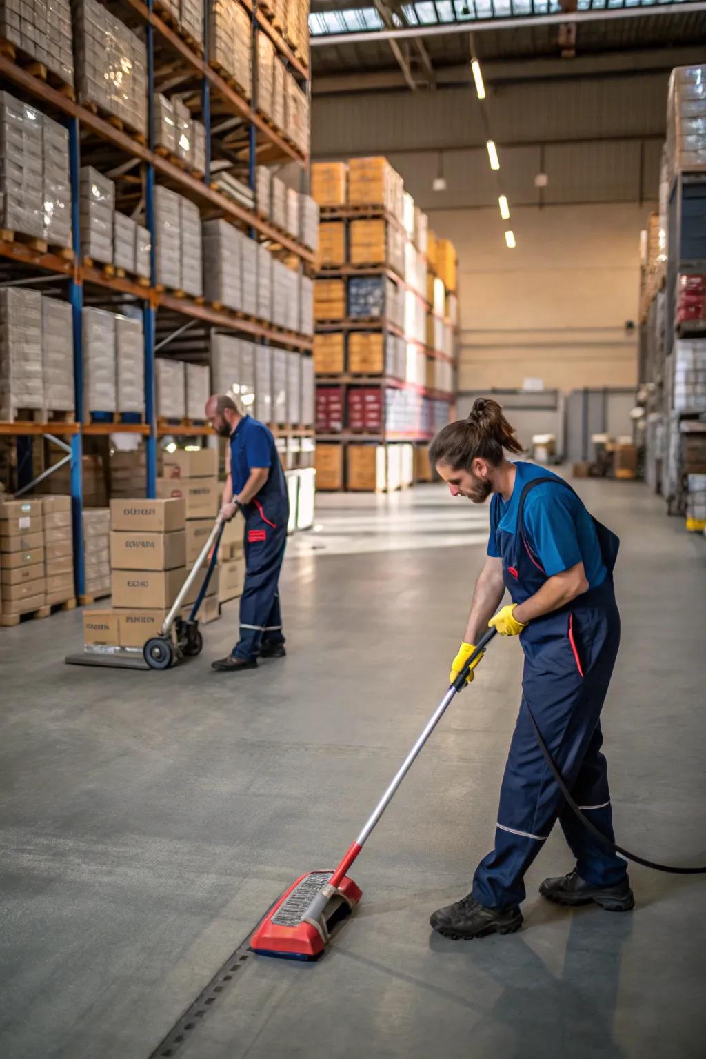 Scheduled cleaning preserves a productive warehouse.