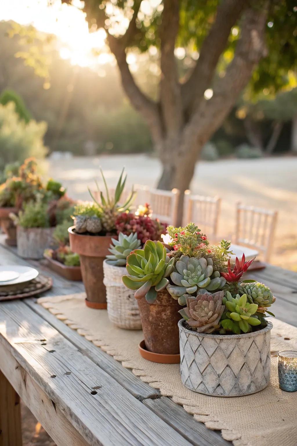 Potted succulents append a straightforward-to-maintain burst of verdure onto any table.