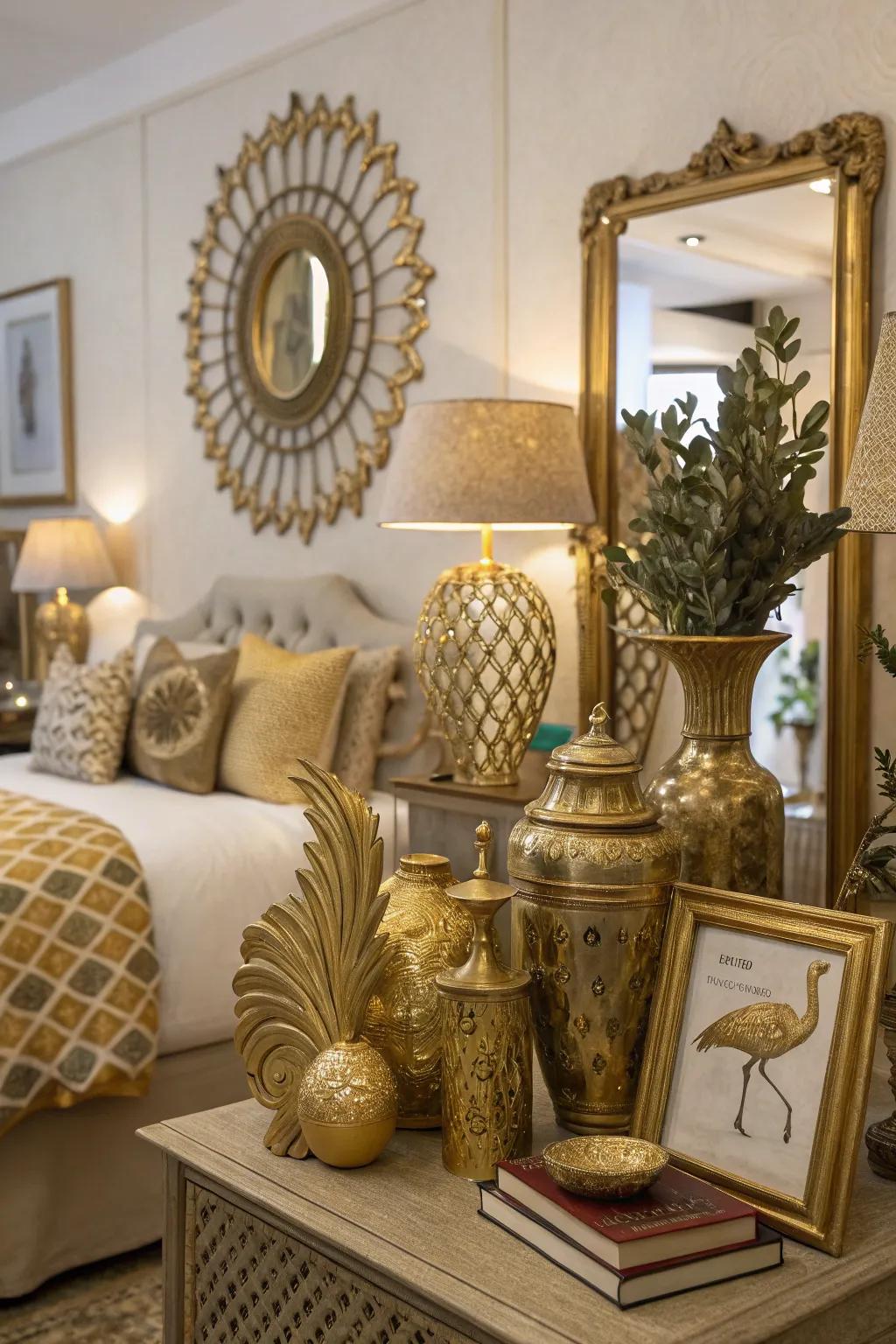 Eclectic gold decor adds a personalized touch.