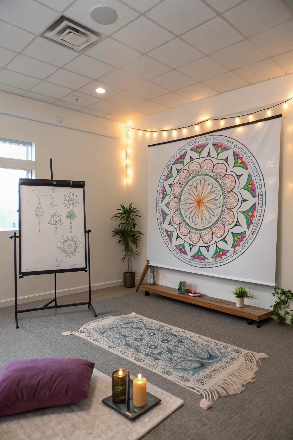 Embrace tranquility with contemplative mandala art.