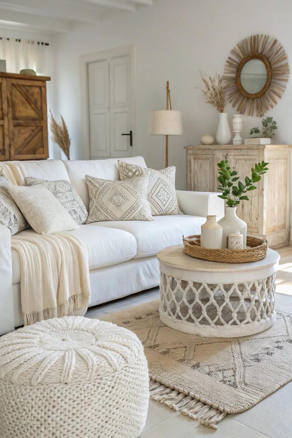 Layering shades of white creates a sophisticated single color look.
