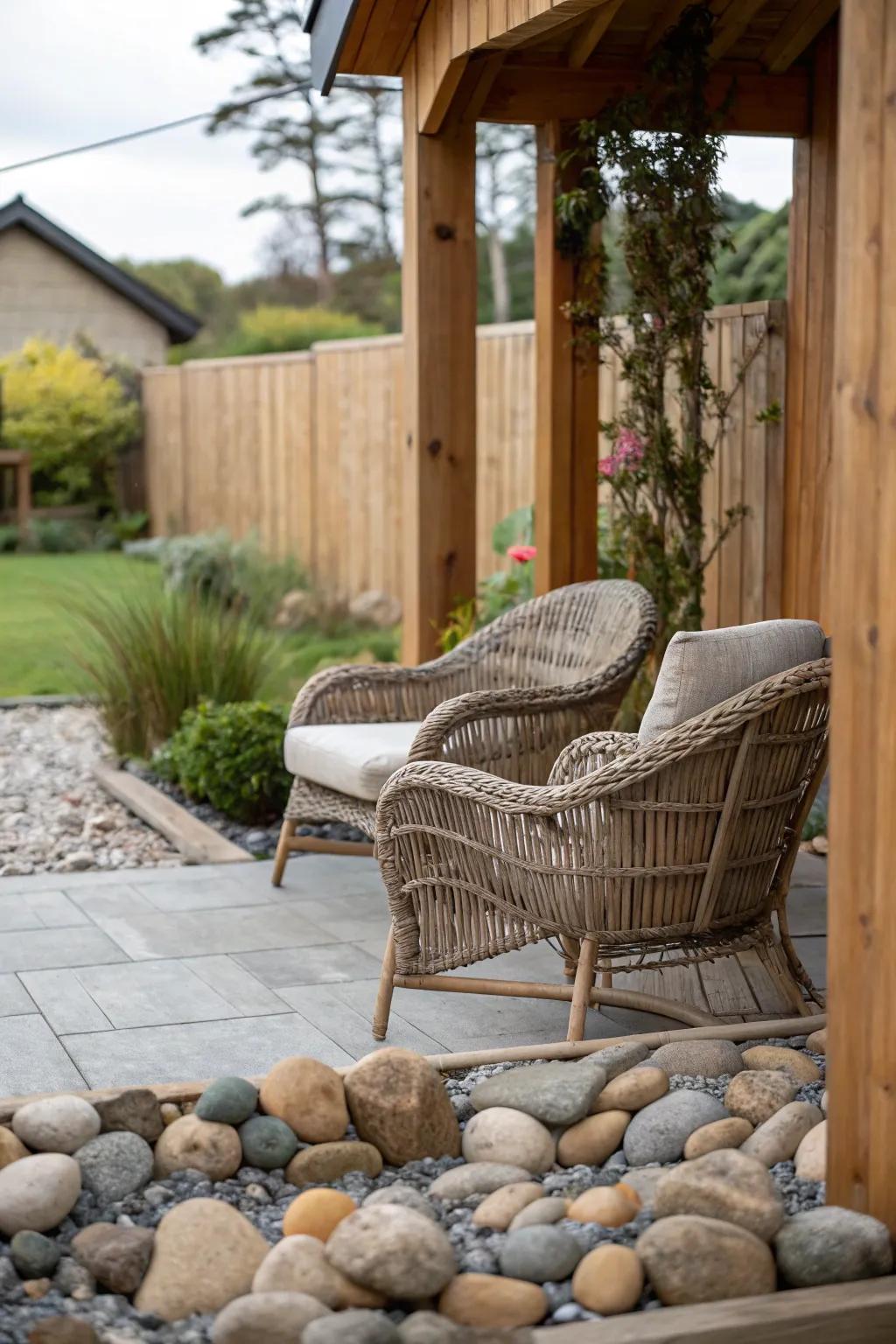Embracing natural designs for a grounded patio layout.