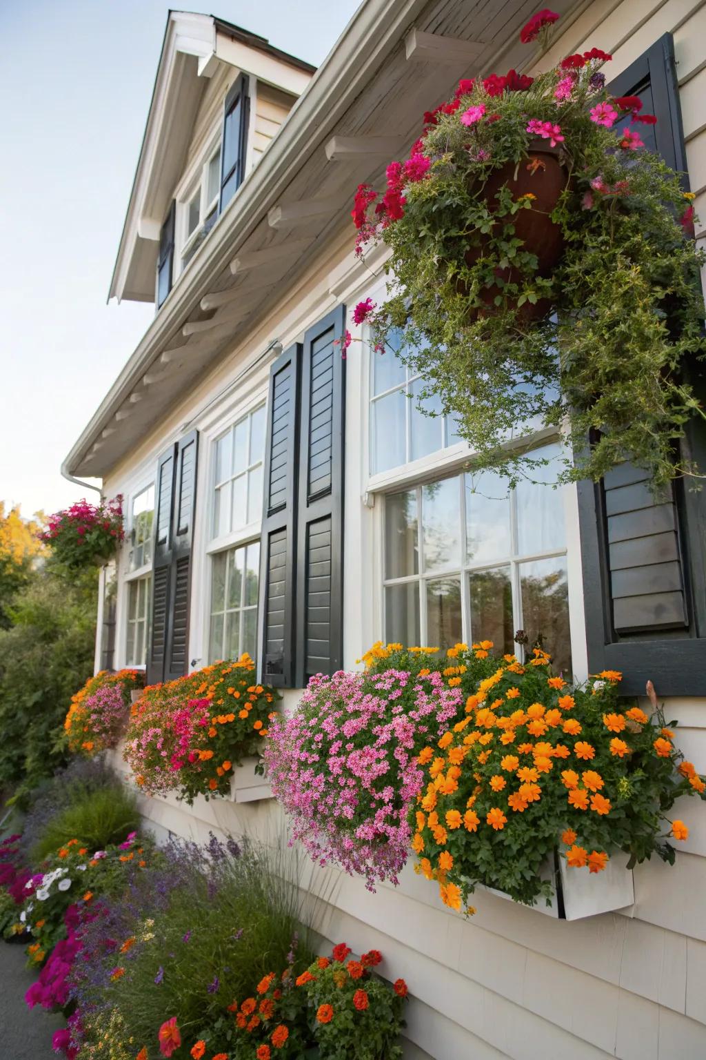 Wildflower window boxes enhancing the appeal of any home exterior.