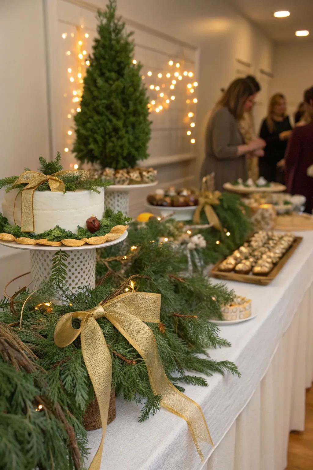 A natural winter greens and golds themed baby shower.