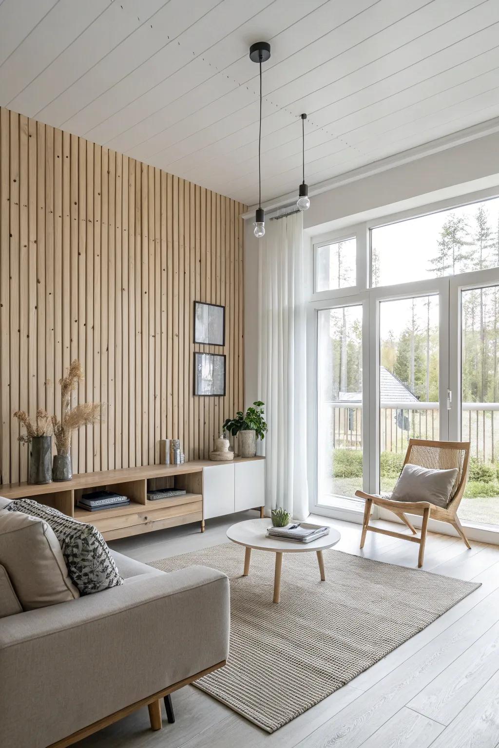 Achieve serenity with Scandinavian-inspired timber slats.