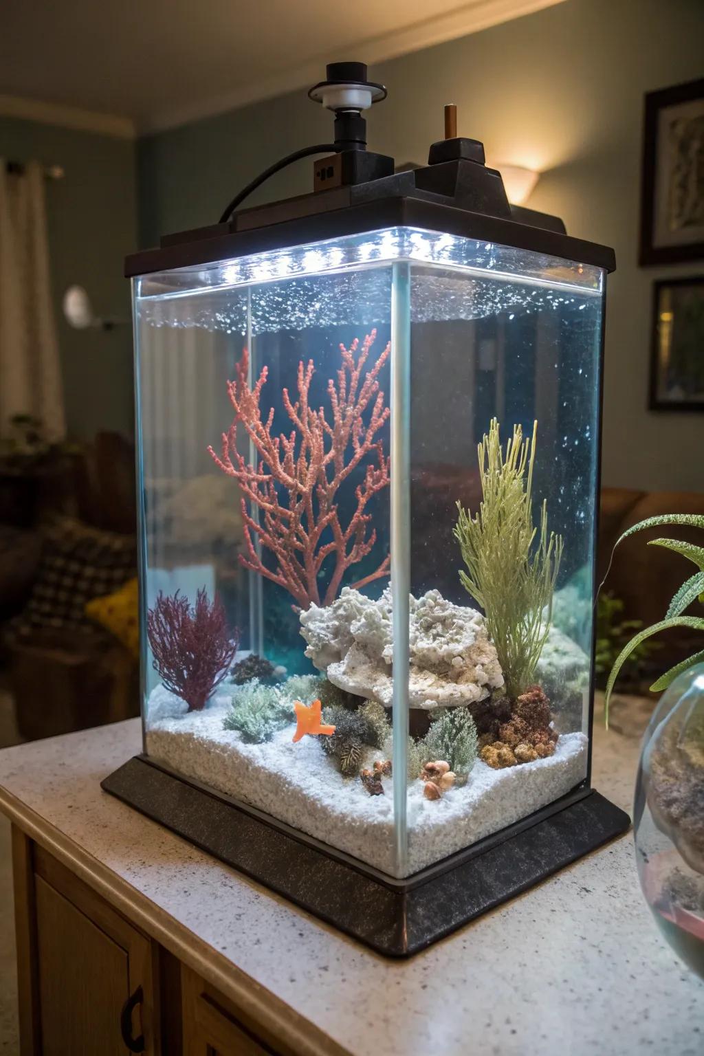 An submerged sculpture garden incorporates an inventive talent to your tank.