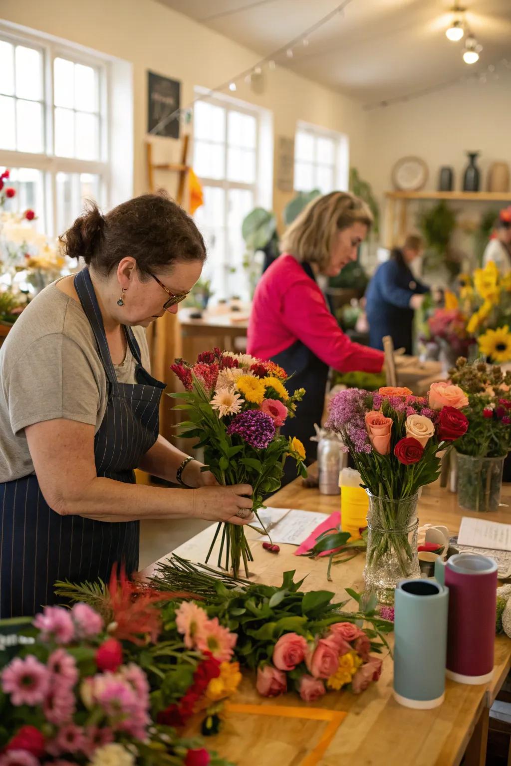 To express your creativity, attend a bouquet workshop for your 40th.