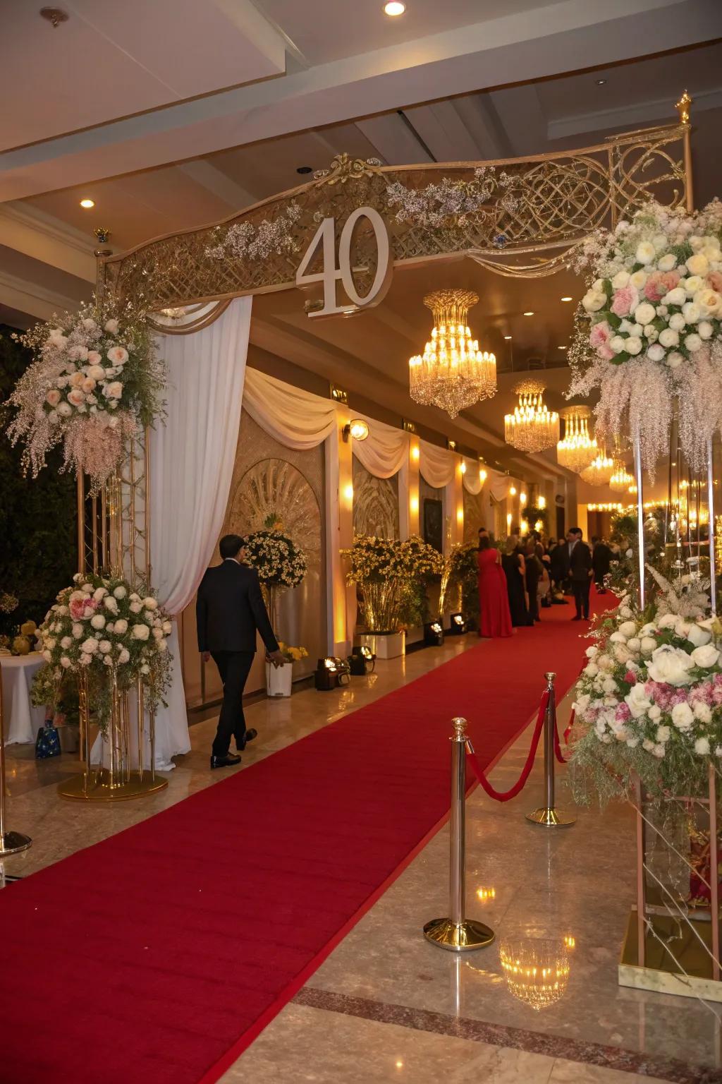 A crimson runner entrance tailored for an unforgettable celebration.