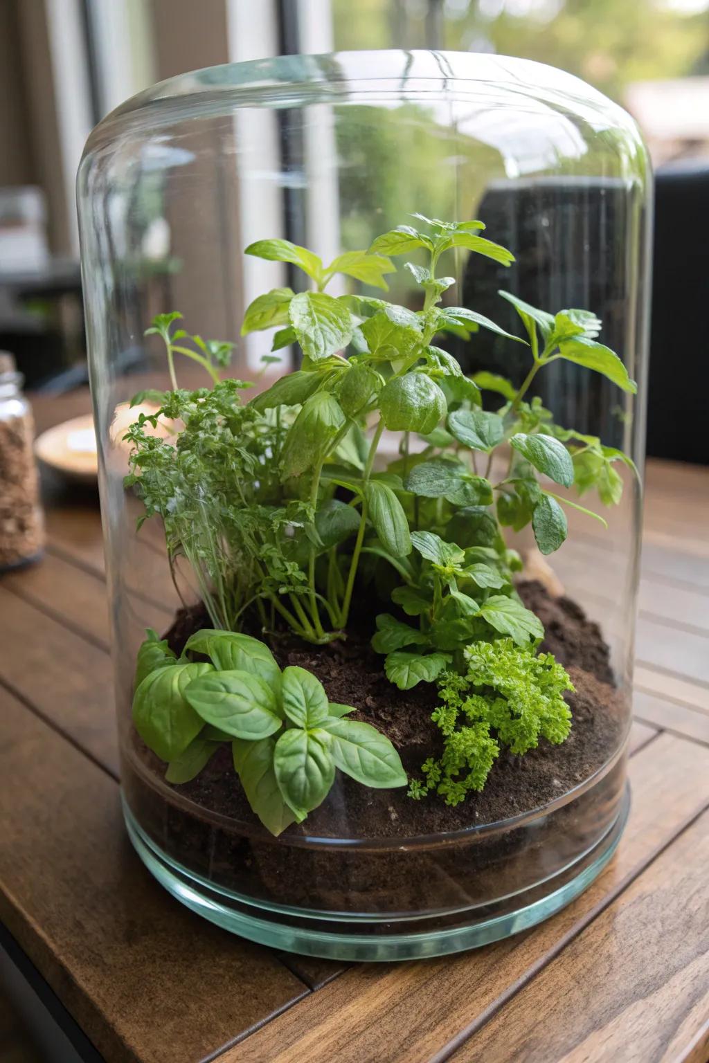 A practical herb garden nature display with fresh herbs.
