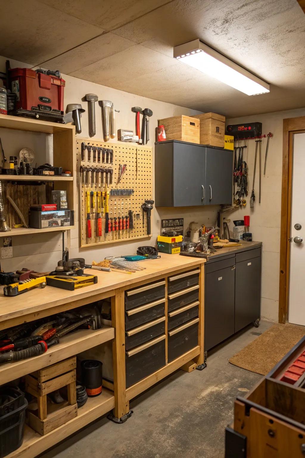 Pursue your crafts and hobbies with a specialized workshop area.