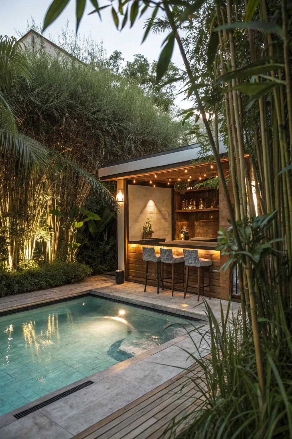 A secluded bar space provides a personal haven for relaxation.