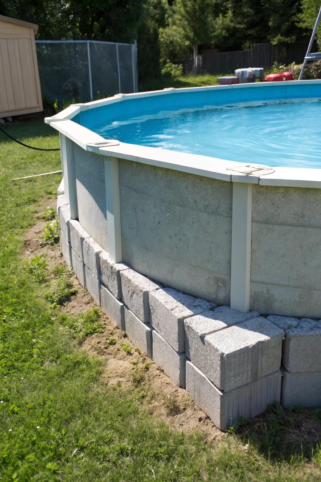 Solid bricks provide a robust and sturdy pool foundation.