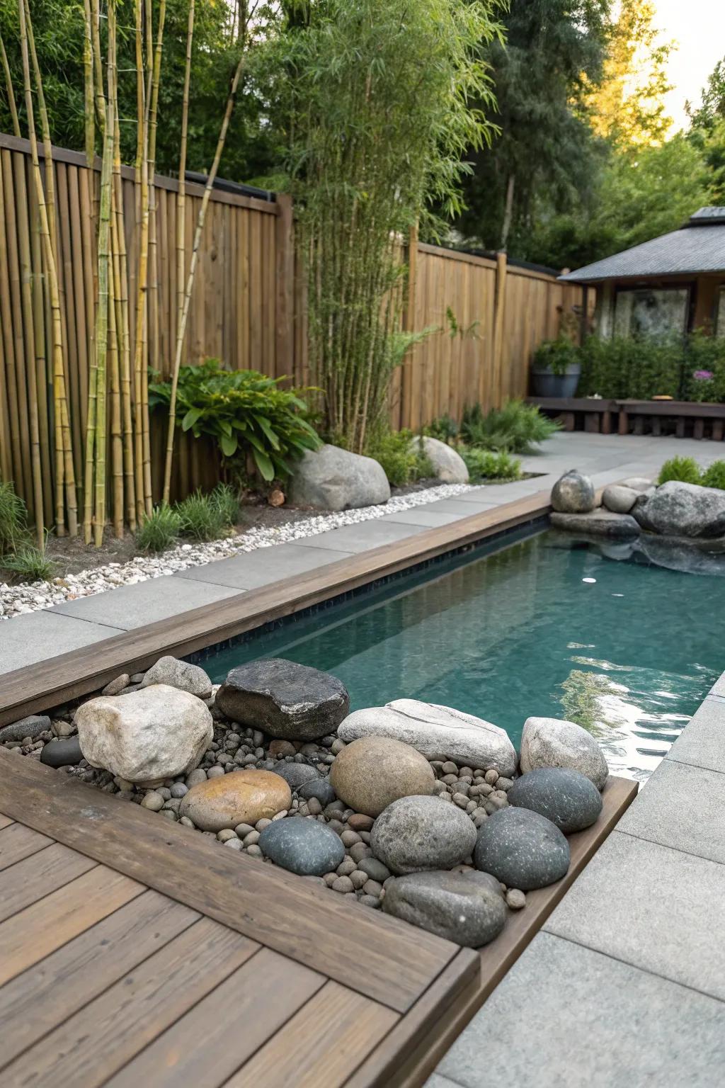 Craft a tranquil escape with a Zen garden-inspired pool deck.