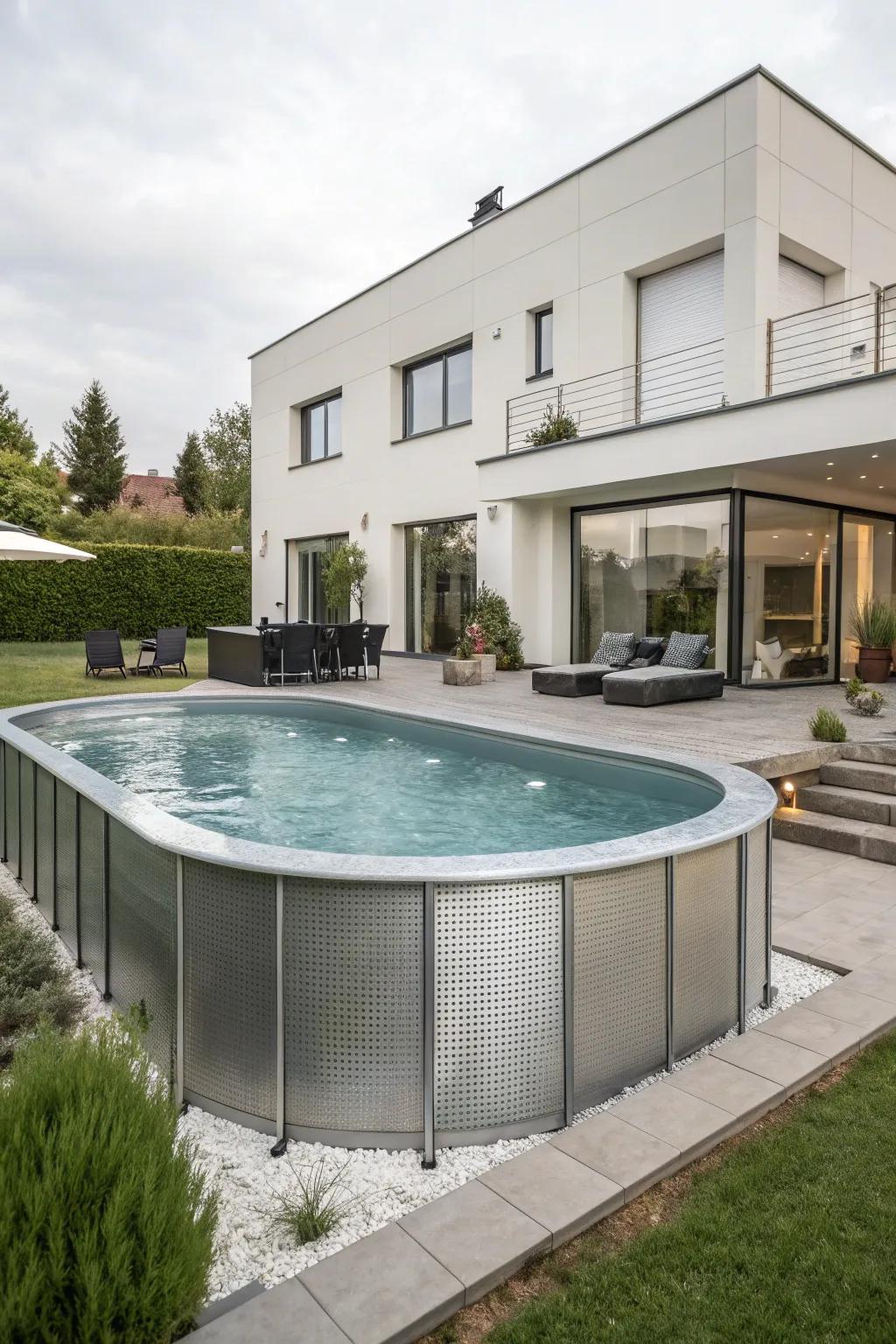 Achieve an industrial-chic aesthetic with sleek metallic skirting.