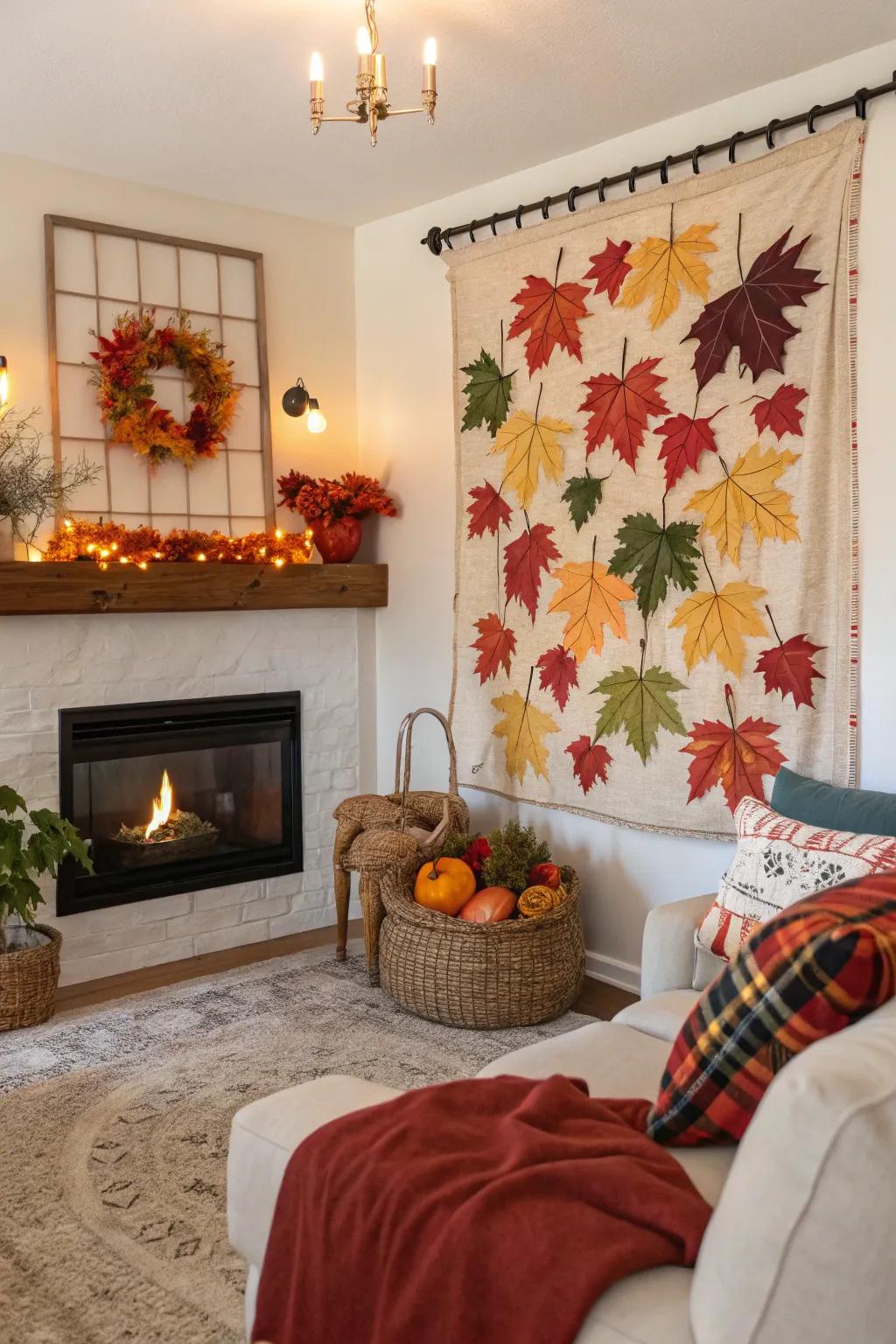 Seasonal wall hangings keep decor fresh.
