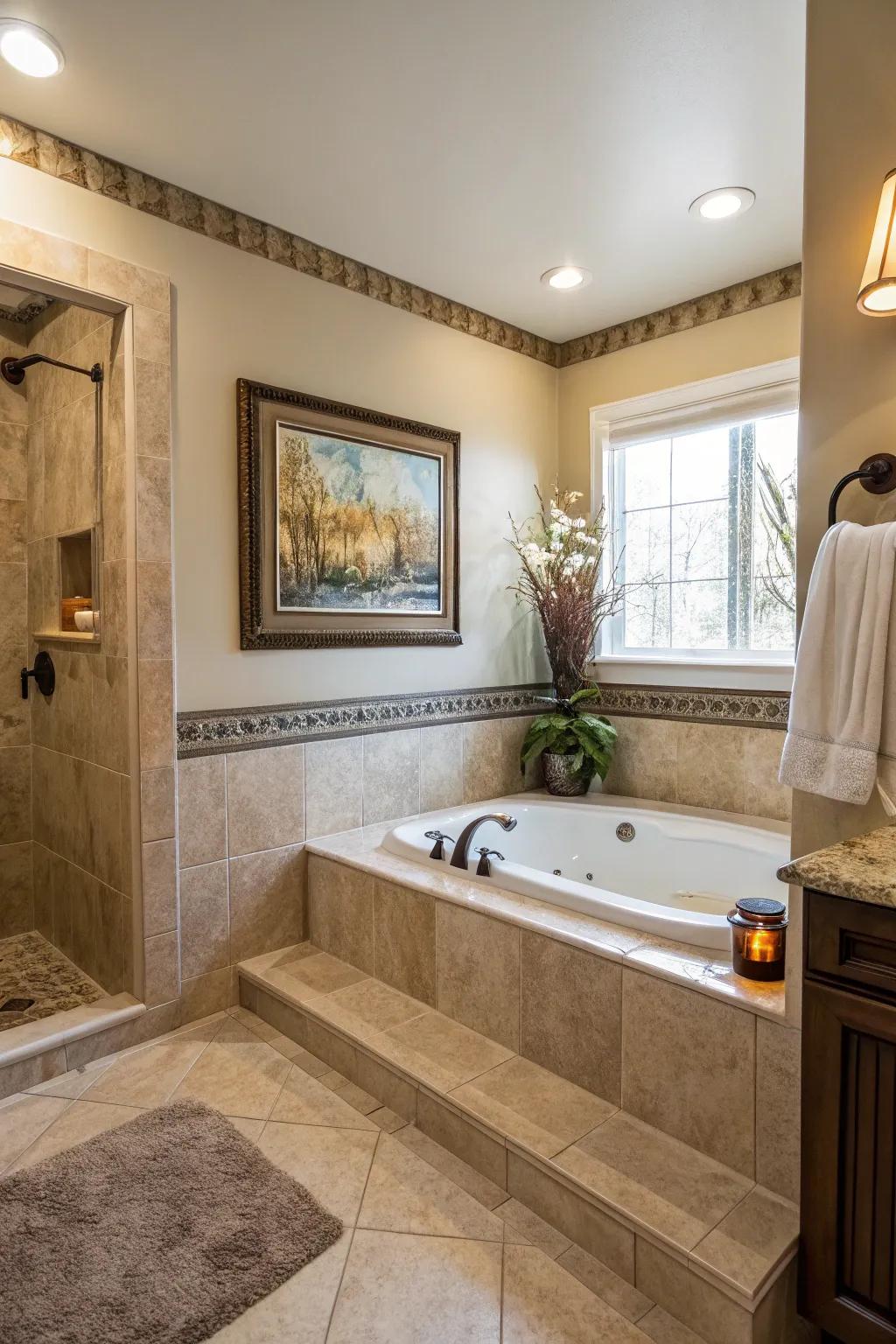 Express yourself by incorporating art into your restroom decor.