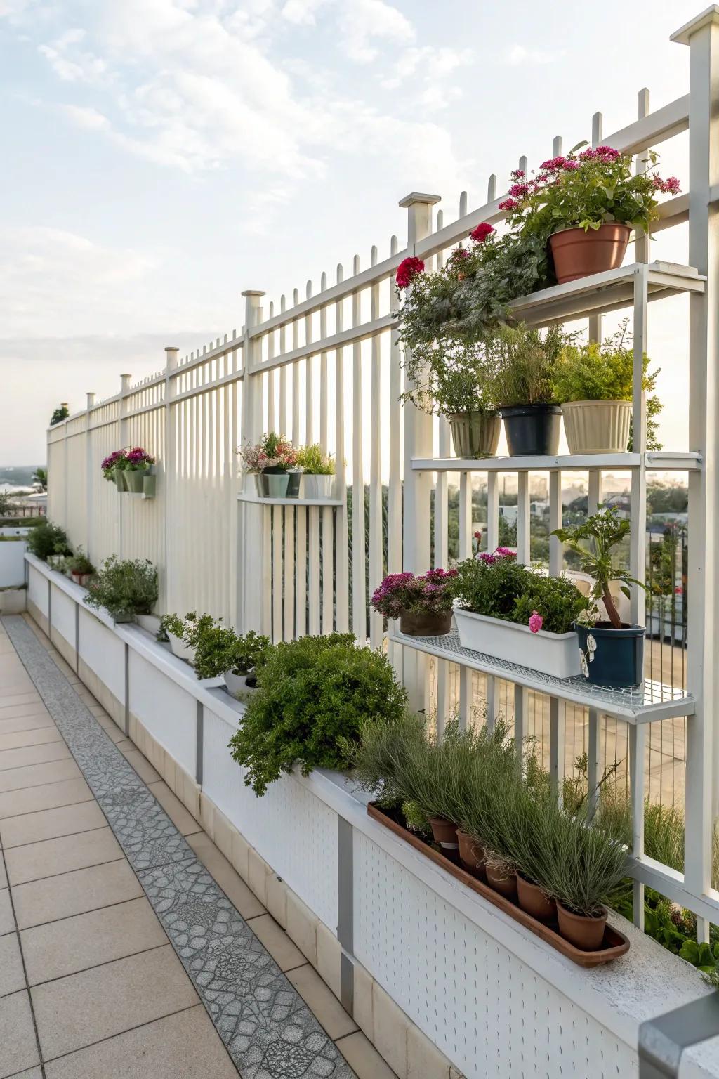 Combine function and decor on your sleek metal fence.