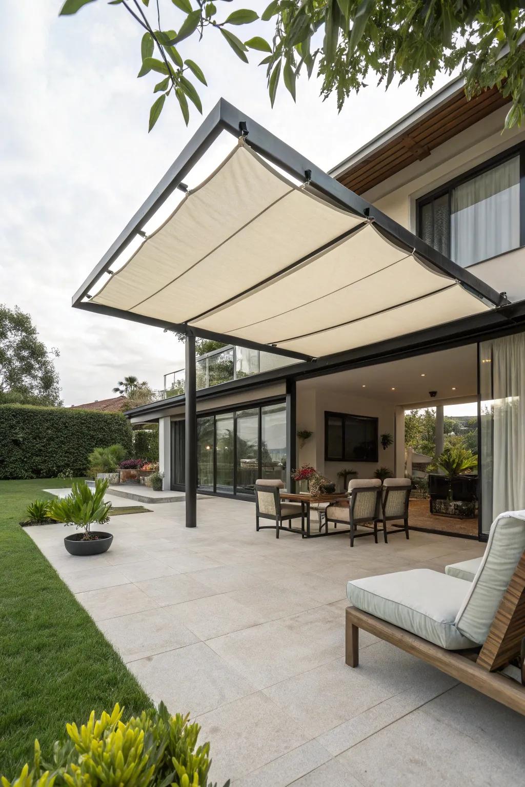 Maximize area using a cantilevered covering.