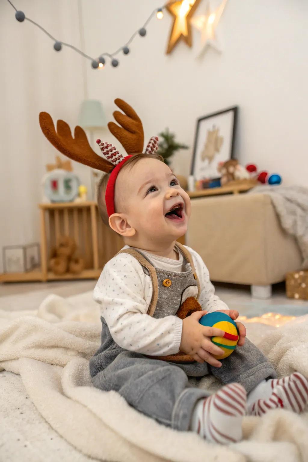 Playful reindeer antics for a festive photo.