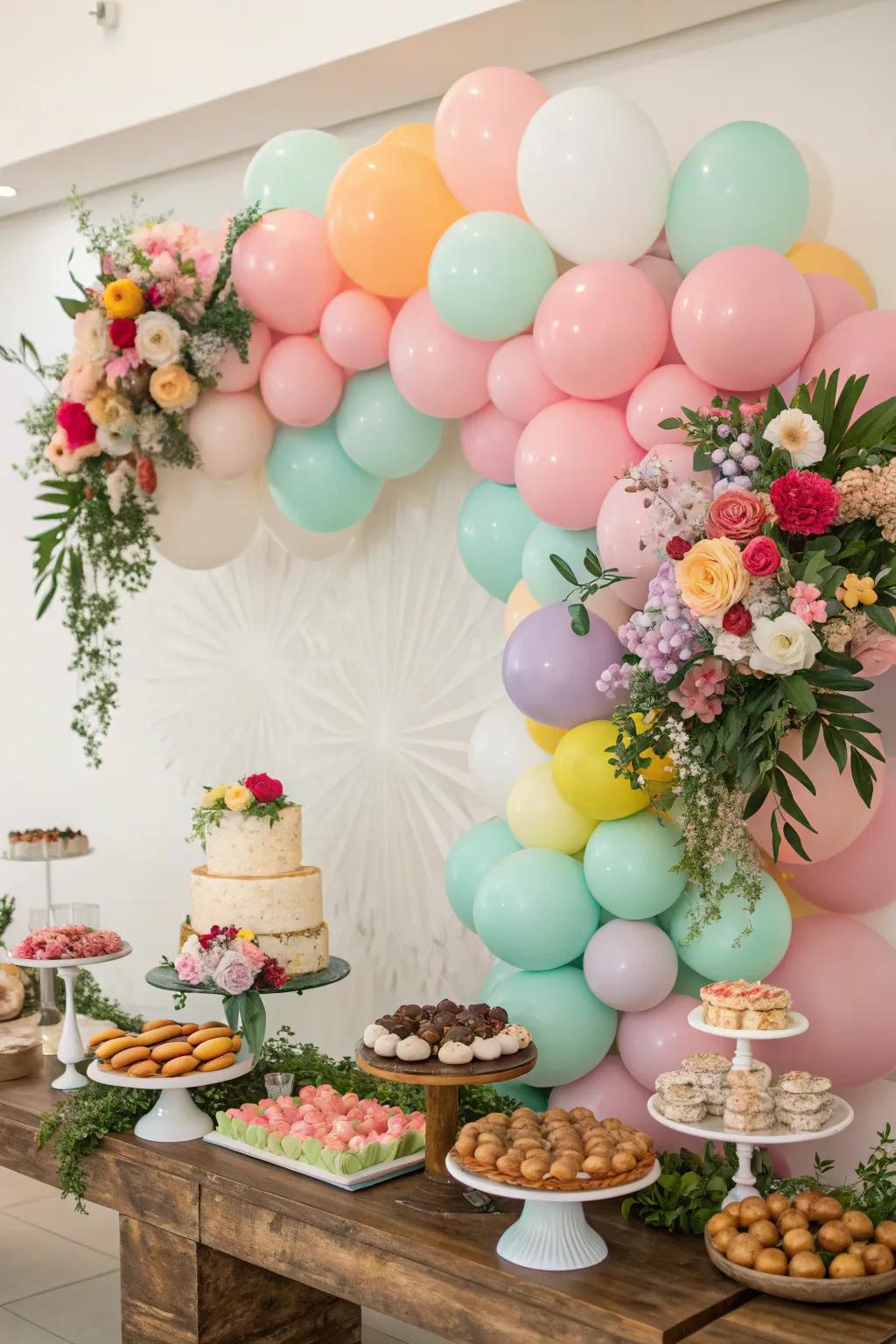 An ornamental background featuring balloons and floral details.