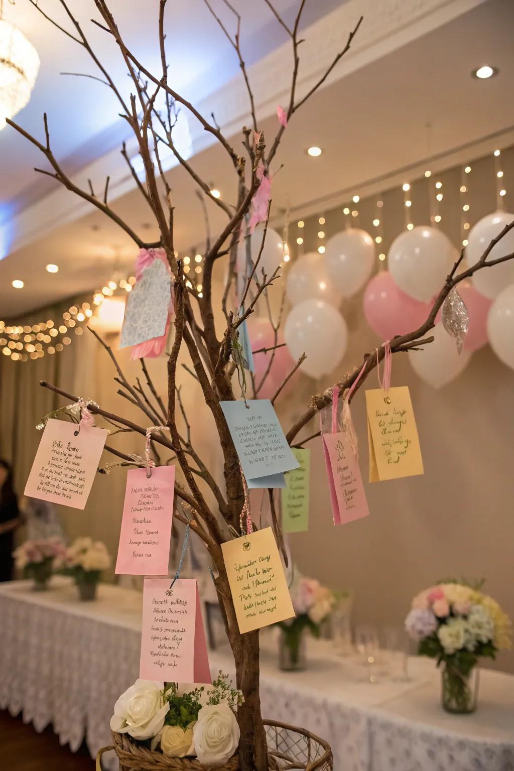 A benediction tree laden with handwritten cards.