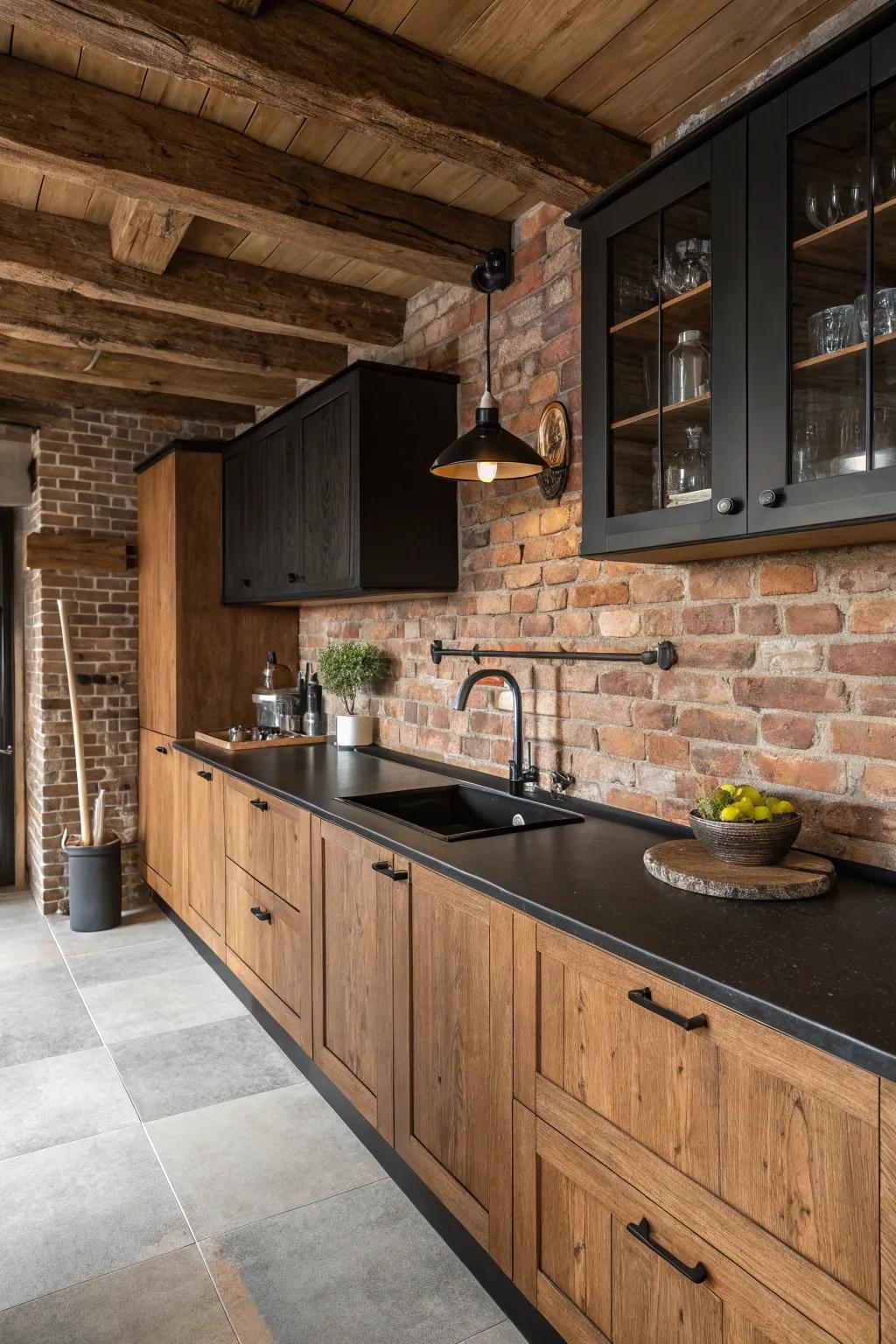 Stone splashbacks add rustic texture and character.