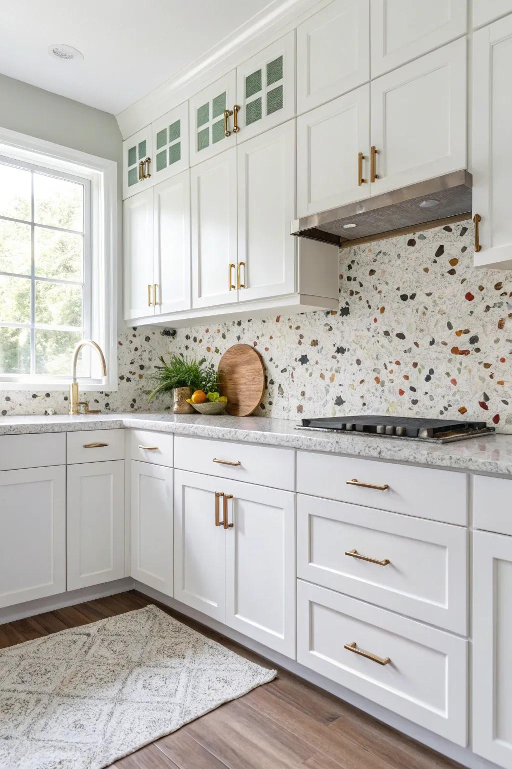 Speckled stone tiles give a fun mix of hues.