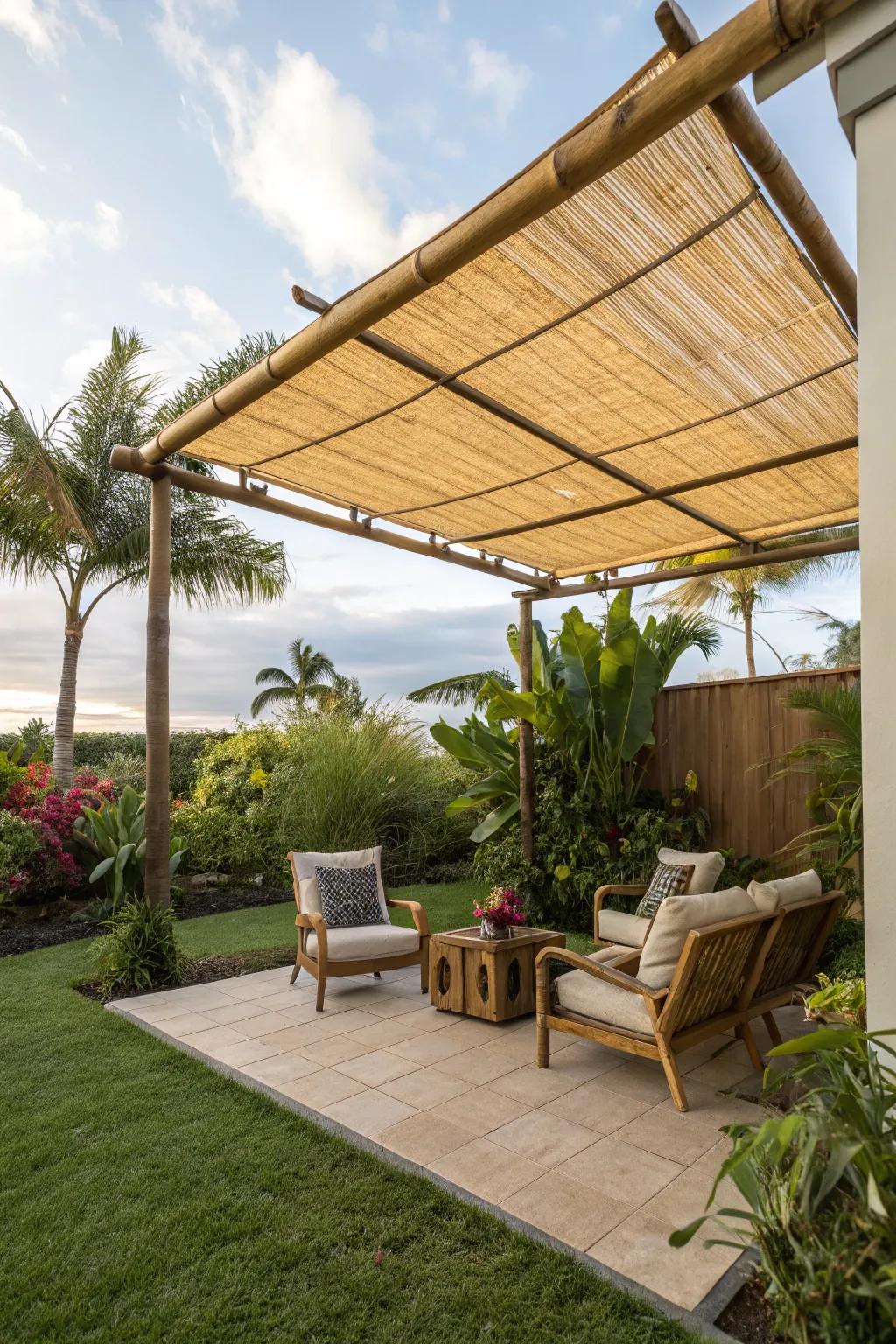 Add natural charm using bamboo awnings.