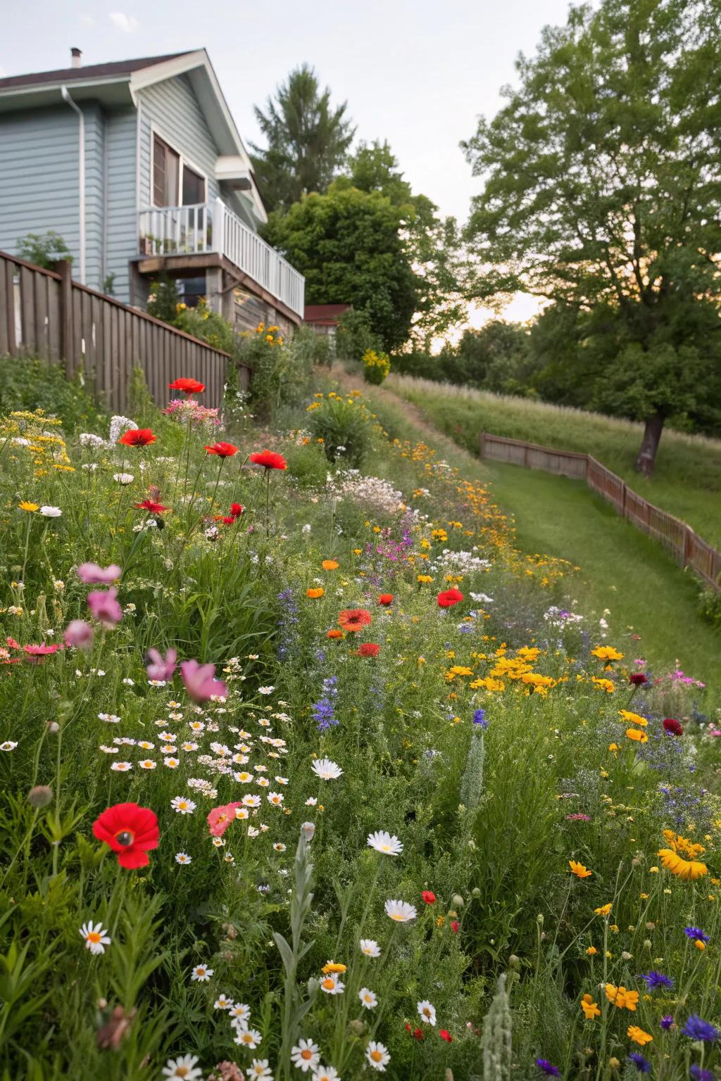 A wildflower sanctuary brings dynamic life and color to a hill.
