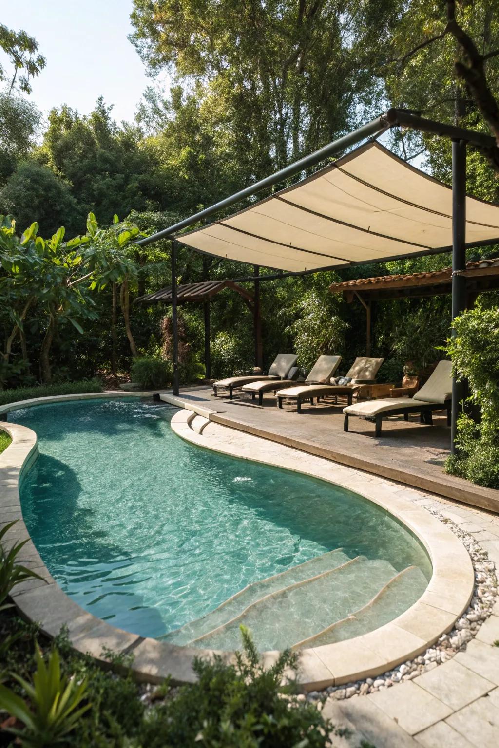 A roll-away awning delivers adaptable shade possibilities.