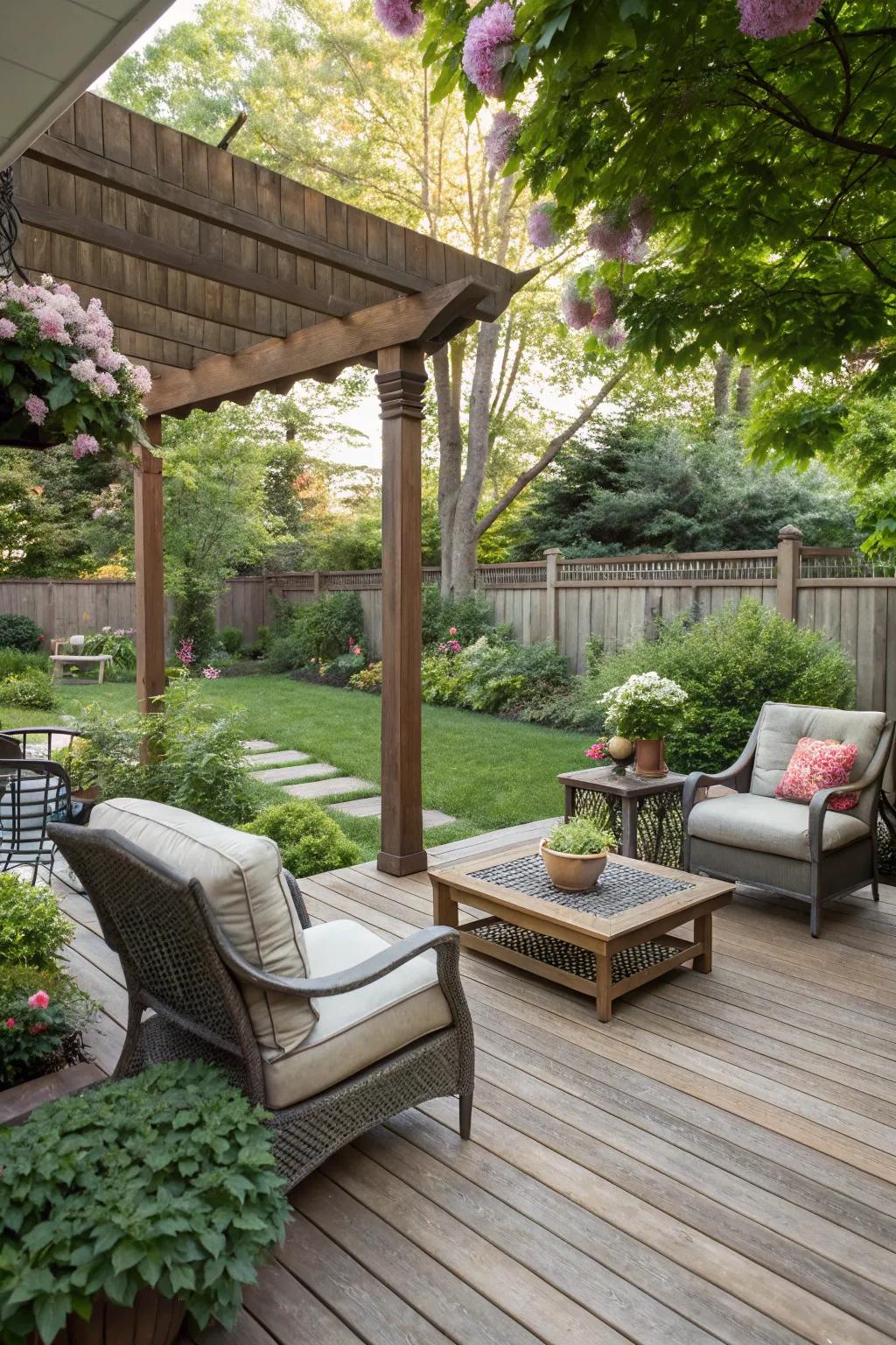 Simple wood decking adds warmth and elevation.